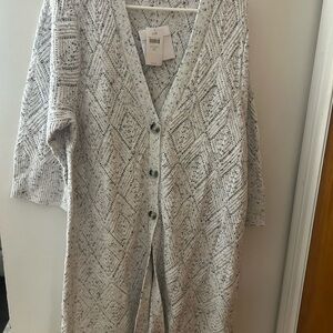 J. Jill Open-Knit Cardigan in Speckled Light Gray
